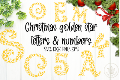 Christmas golden star letters and numbers&2C; svg cut files&2C; png files