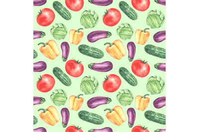 Vegetables watercolor seamless pattern (digital paper). Harvest