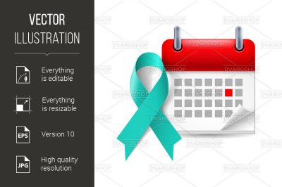 Teal awareness ribbon and calendar