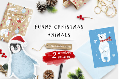 Funny Christmas animals set