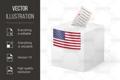 Ballot box with voicing paper. USA.