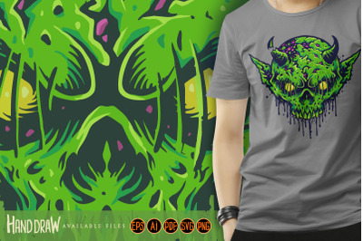 Zombie Skull Head Green Devil Sublimation