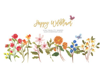 Wild field florals clipart&2C; Watercolor Wildflowers