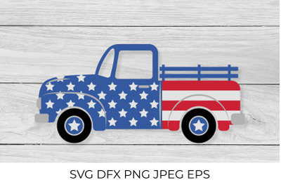 American patriotic retro truck. USA Independence Day pickup