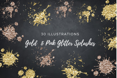 Gold and Pink Glitter Splashes, Real Gold Strokes