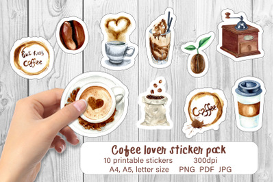 Coffee stickers printable sticker pack PNG sticker sheet