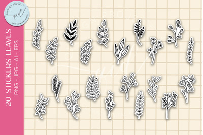 20 Hand Drawn Leaves Stickers