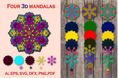 Four bright 3D mandalas