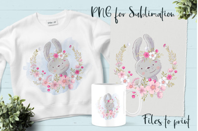 Cute bunny sublimation. Design for printing.