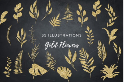 Gold glitter floral clip arts