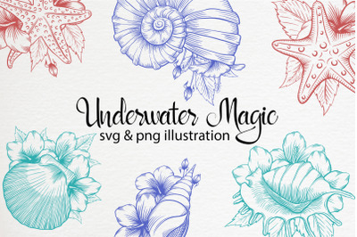 Underwater magic set clipart and pattern