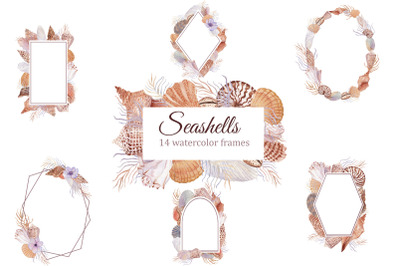 Seashell watercolor wreaths, frames, nautical clipart, beach wedding P