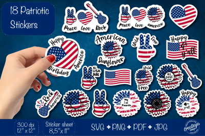 Patriotic stickers. 4th of July Stickers. Sticker Pack svg