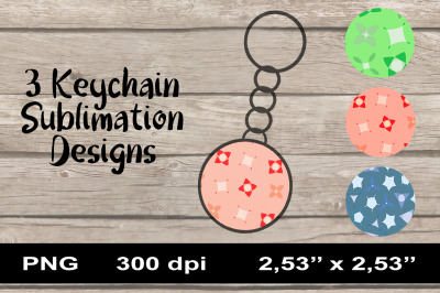 3 Keychain Sublimation PNG Designs. Summer Abstract Flowers.