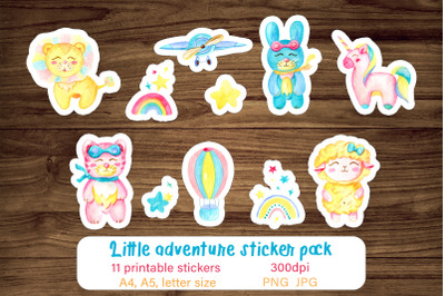 Printable stickers for kids / Cartoon sticker pack / Set PNG