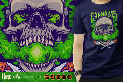 Skull Head Cannabis Clouds Smoking Marijuana Weed