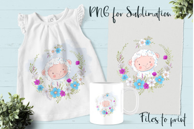 Cute lamb sublimation. Design for printing.