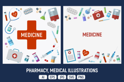 Pharmacy, medical illustrations
