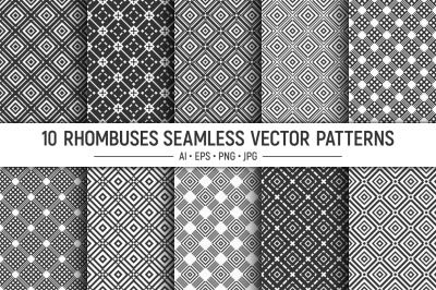 10 rhombuses seamless geometric vector patterns