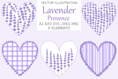 Lavender hearts. Hearts Provence. Lavender flowers SVG