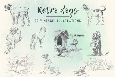 Vintage antique dogs clip art graphics