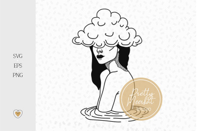 Head in the clouds svg, Dreamer svg, Woman svg, Minimalist