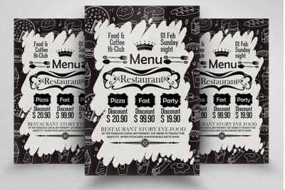 Black &amp; White Restaurant Food Menu Flyer