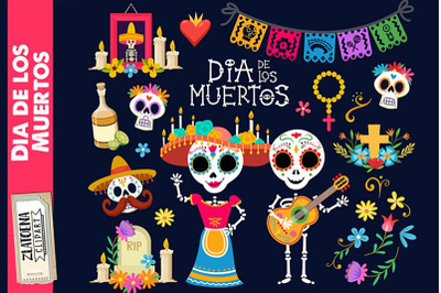 Day of the dead clip art Dia de los Muertos graphics Fiesta