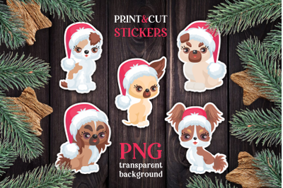 Dog Christmas print and cut stickers PNG