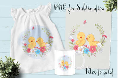 Cute Chickens sublimation. Design for printing.