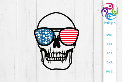 4th Of July Skull With Sunglasses USA America