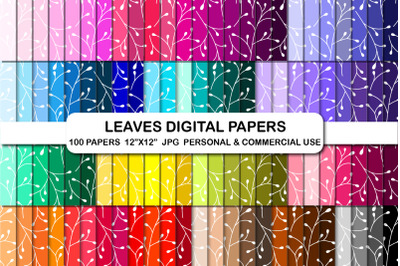 Leaves Digital Papers, White Leaf Paper 100 colors