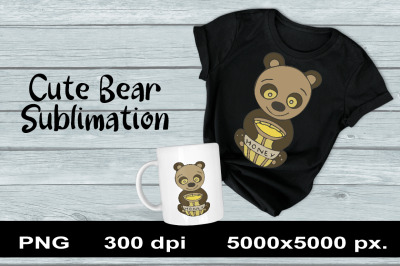 Cute Bear Sublimation PNG Design. Animal Clipart.