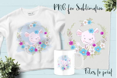 Cute mouse sublimation. Design for printing.