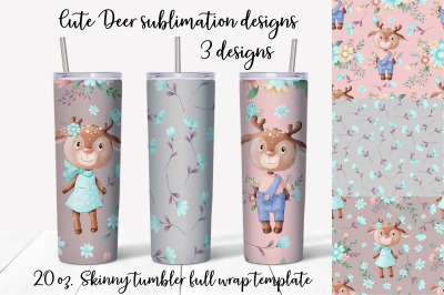 Cute Deer sublimation design Skinny tumbler wrap design