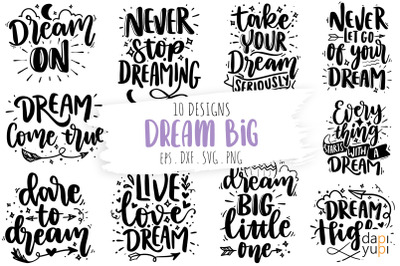 Dream SVG Bundle, Dream Lettering Quotes