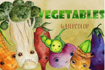 Vegetables watercolor set