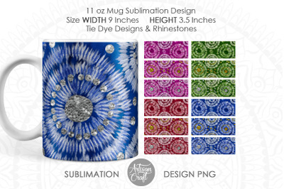 Tie dye mug sublimation designs, silver gold rhinestones