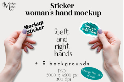Sticker Mockup. Woman hand Sticker Mockup PSD file.