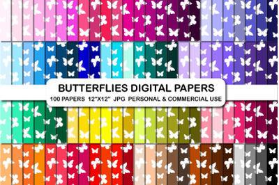 100 Colors Butterfly digital papers Butterflies Pattern Set