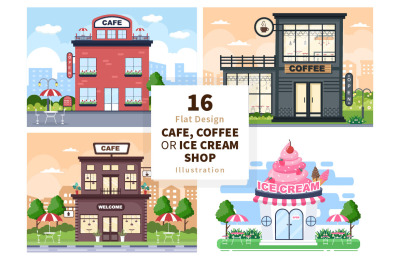 16 Coffeehouse, Cafe or Ice Cream Shop Illustration