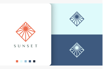 sun or solar logo in line art and modern