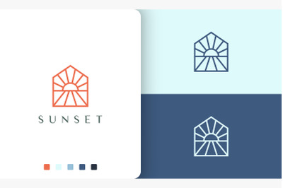 sun or hotel logo on the beach in simple