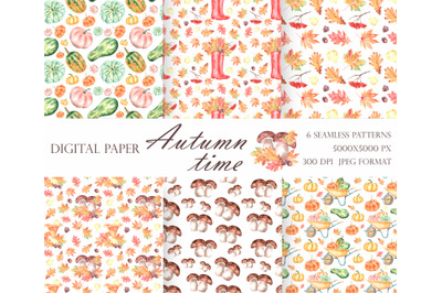 Autumn watercolor digital paper. Fall seamless pattern. Thanksgiving