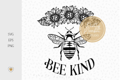 Bee Kind svg, Sunflower bee svg, Bee png