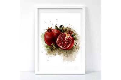 Pomegranate Art Print, Fruit Watercolor