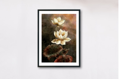 Watercolour White Lotus, Water Lily