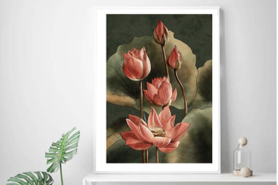 Watercolour Pink Lotus, Water Lily