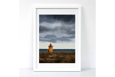 Lighthouse Art, Watercolor Landscape