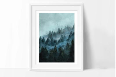 Watercolor Forest Art, Fir, Pine Art